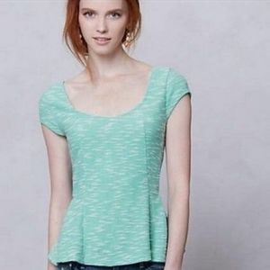 Anthro Postmark Marled Green Peplum Top